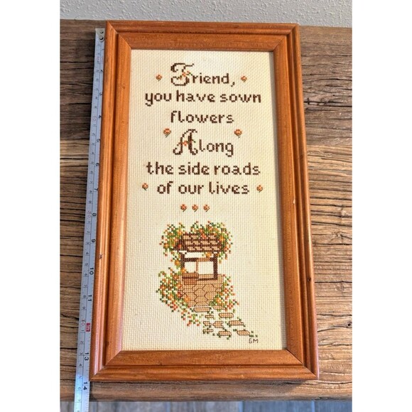 Vintage Cross Stitch Friend and Completed No Glass 13.5X7.5 Inches - Picture 9 of 11